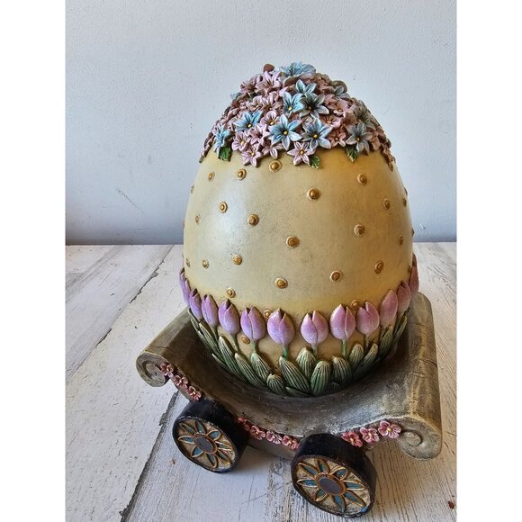 Shabby Chic large egg rabbit Easter spring bunny family chick cart unique decor - Picture 5 of 11